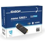 Edision Nano T265+ Terrestrischer DVB-T2 und Kabel DVB-C HDMI dongle Receiver, H265 HEVC, FTA, Full HD, PVR, USB, HDMI, IR, USB WiFi Support, Universal 2in1 Fernbedieung, Schwarz