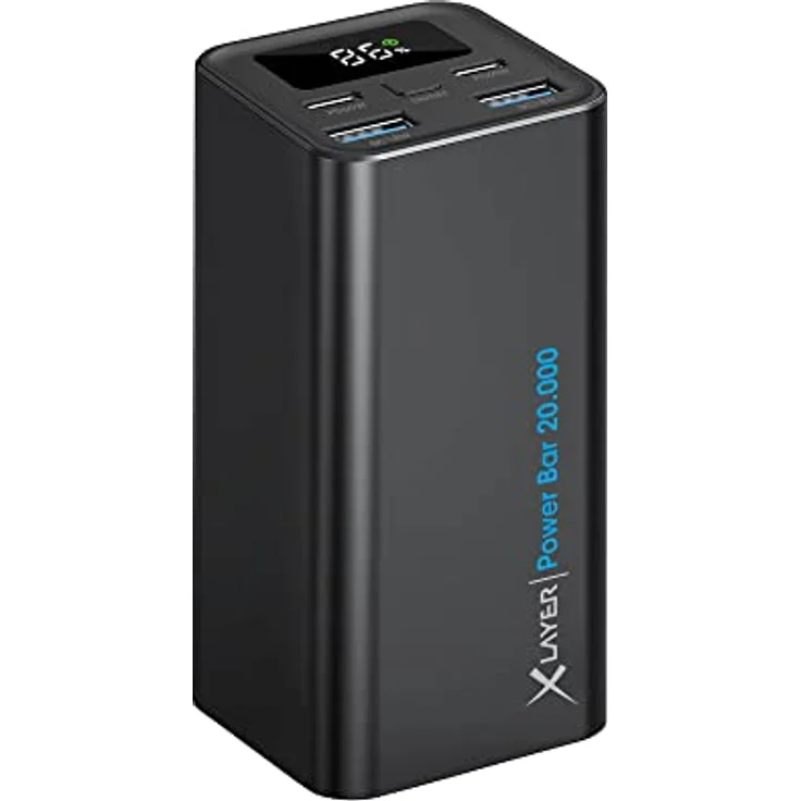 XLayer Power Bank Bar 20.000 mAh 65W Core Power Akku, externes Ladegerät für Laptop, PC iPhone, iPad, Samsung, Huawei, Xiaomi, AirPods, USB-C, schnelles Aufladen, Tragbar Mobil – Bild 1