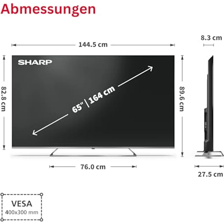 Sharp QLED TV 65JP7765E, 65 Zoll 4K UHD Smart TV mit Mini LED, Dolby Vision HDR, Dolby Atmos, Sound by Harman Kardon, Google Assistant und Triple-Tuner – Bild 3