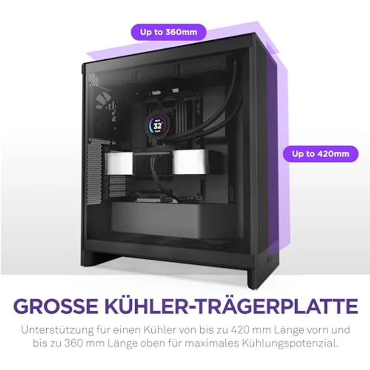 NZXT PC-Gehäuse H7 Flow (2024), vertikales GPU-Kühlungssystem, 3 frontmontierte 120-mm-Lüfter, schwarz – Bild 5
