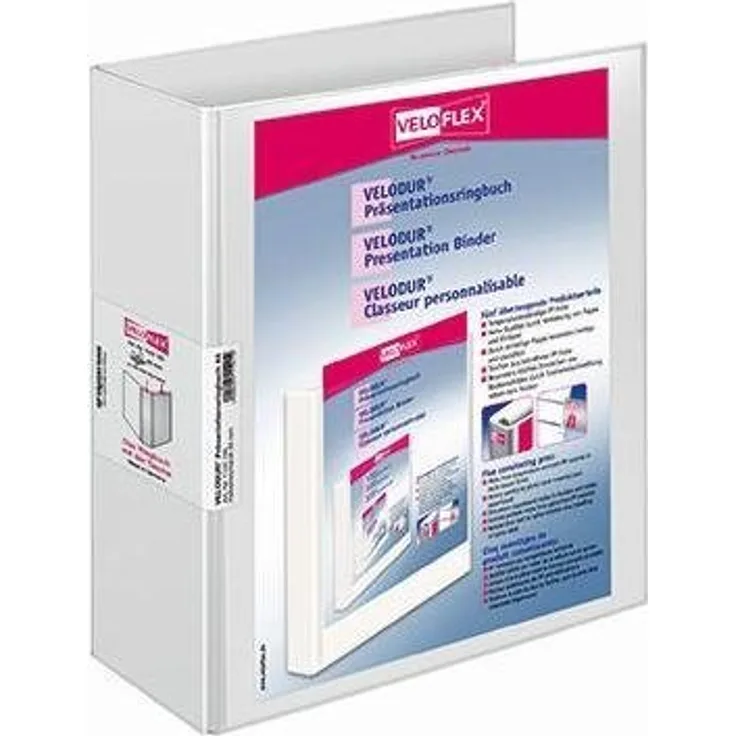 VELOFLEX Aktenordner Präsentationsringbuch VELODUR® Rückenbreite: 85 mm, DIN A4, Buchbinderisch verarbeitet, Rückentasche verbreitet, Temperaturbeständig, einteilige Pappe, VELODUR® (Farbe nicht angegeben) - Preisvergleich