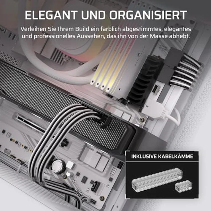 Corsair Elite Premium Pro-Kit, Netzteilkabel mit Einzeln Ummantelten Typ 5, Flache Kabelkämme, Dreilagiges Mesh-Paracord-Design, Schwarz/Weiß – Bild 3