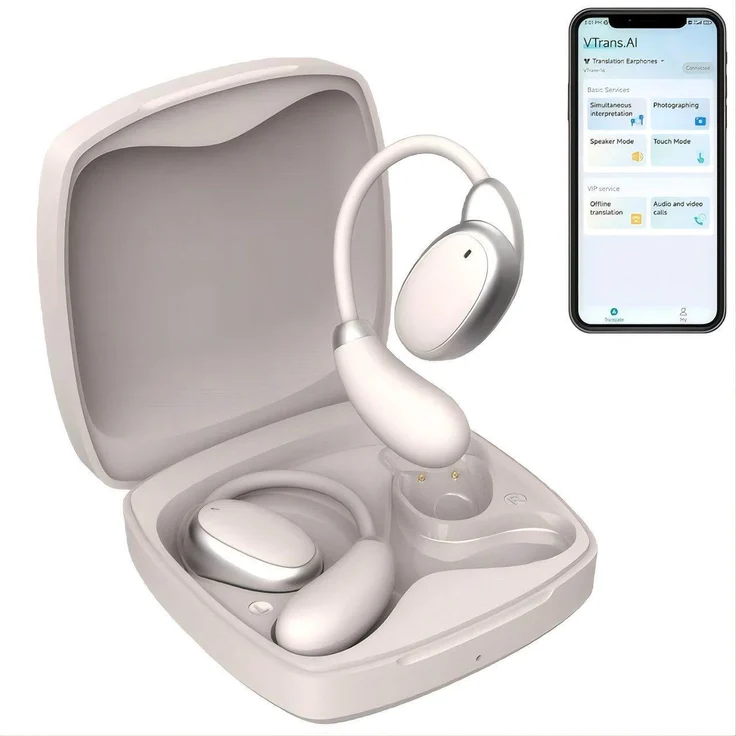Sross Open-Ear-Kopfhörer, AI Übersetzer Bluetooth Kopfhörer mit 60 Stunden Spielzeit, IPX4 wasserdicht, ergonomisches Design