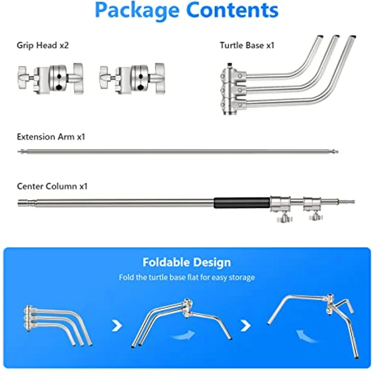 Neewer Pro 100% Metall Max Höhe 10ft / 305cm verstellbarem Reflektor Ständer mit 4 Fuß / 120cm Halter Arm und 2 Griff Kopf für Fotografie Studio-Video-Reflektor, Monolight und andere Ausrüstung – Bild 9