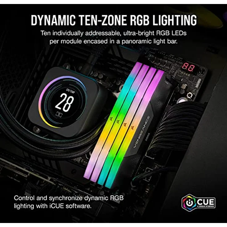 Corsair VENGEANCE RGB DDR5 RAM 32GB (2x16GB) 6400MHz CL32 Intel XMP iCUE Kompatibel Computer Speicher - Schwarz (CMH32GX5M2B6400C32) – Bild 4