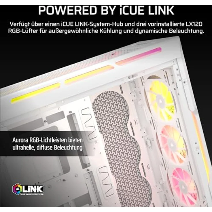 Corsair iCUE LINK 5000T LX RGB Mid-Tower ATX PC-Gehäuse - Aurora RGB-Lichtstreifen, LX120 RGB-Lüfter, Geräumiges Interieur - Weiß – Bild 3