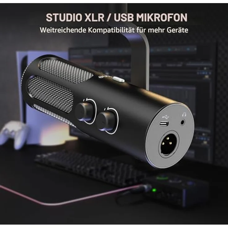 FIFINE AmpliTank 3, Dynamisches XLR/USB-Mikrofon mit Stummschalttaste und Kopfhöreranschluss für Streaming und Podcast-Aufnahmen, Ganzmetalldesign – Bild 3