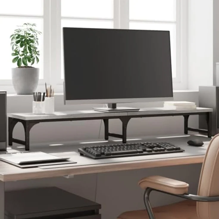 vidaXL Monitorständer Grau Sonoma, ergonomische Bildschirmhalterung aus Holzwerkstoff mit verstellbaren Beinen, 105x23x15,5 cm – Bild 2