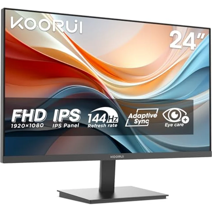 KOORUI E2411K 24 Zoll Monitor, 144Hz FHD IPS Bildschirm, 99% sRGB, Adaptive Sync, VESA 100x100mm, Augenfreundlich – Bild 1