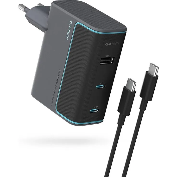 Cuktech CUKAD1003EUG 100W GaN Ladegerät, USB-C mit 1,5 m Kabel, intelligente Leistungsanpassung, für bis zu 3 Geräte