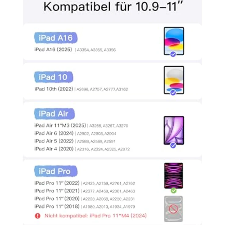 Inateck iPad Tastatur für 11'' iPad Air 6 Gen 2024, iPad 10, iPad Air 5/4 Gen, 11'' iPad Pro (Ultraleicht, Abnehmbar, Touchpad, Tragbar) – Bild 2