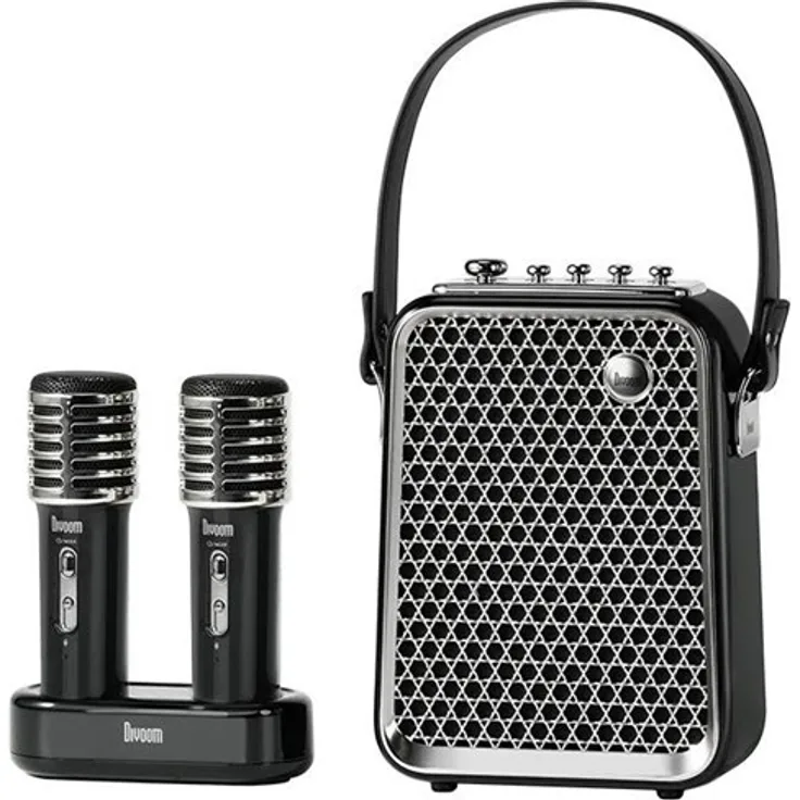 Divoom SongBird-HQ2 Karaoke-Lautsprecher mit 50W Leistung, 2 Mikrofonen und 6 Gesangsmodi - Schwarz