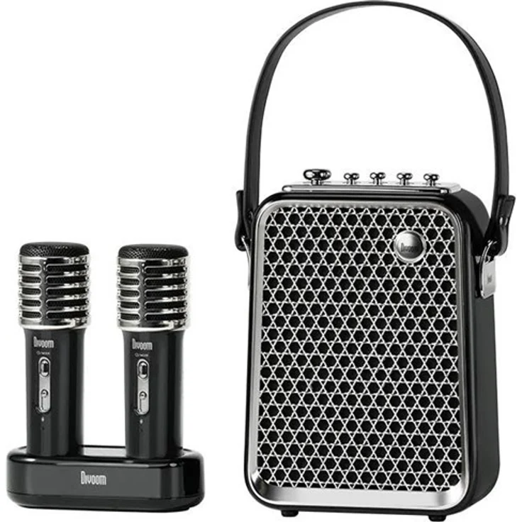 Divoom SongBird-HQ2 Karaoke-Lautsprecher mit 50W Leistung, 2 Mikrofonen und 6 Gesangsmodi - Schwarz