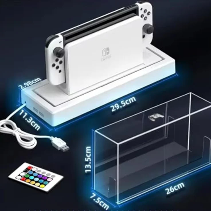 Coradoma Schutzhülle Acryl Case mit LED Beleuchtung für Nintendo Switch/Switch OLED – Transparent, Fernbedienung, Staubschutz und Dekoration - Preisvergleich – Bild 3