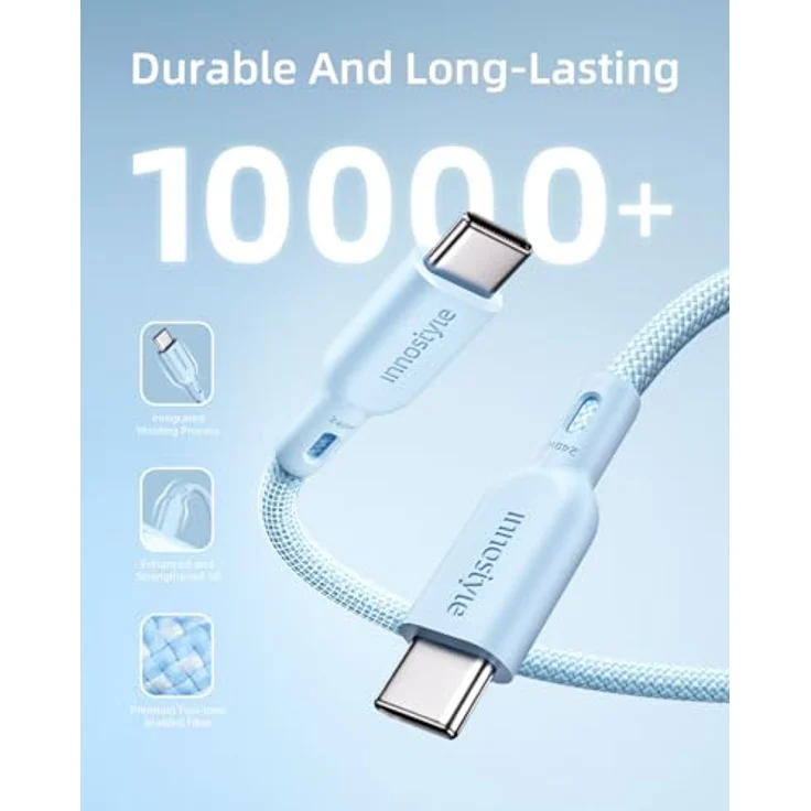 Innostyle USB-C Polyamid Schnellladekabel 240W 2m Blau, Hochgeschwindigkeits-Datenübertragung für iPhone & Samsung – Bild 6