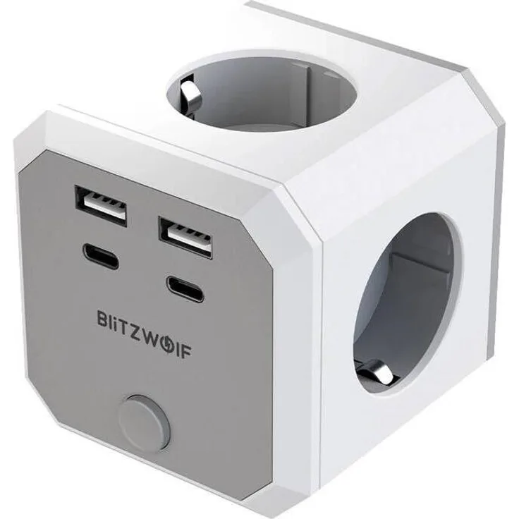 BlitzWolf BW-EC2 8-in-1 Power Cube, Steckdosenleiste mit 4x AC, 2x USB-A und 2x USB-C, Schwarz