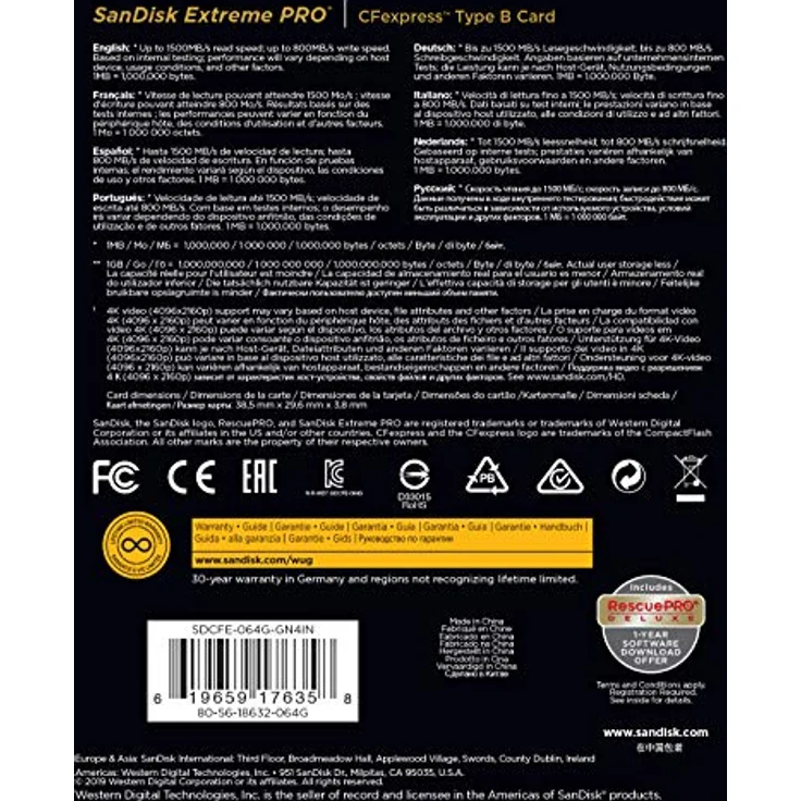 SanDisk Extreme PRO CFexpress Speicherkarte Typ B 64 GB (Lesegeschwindigkeiten bis 1500 MB-s, für RAW 4K-Video, XQD-Kompatibilität, RescuePro Deluxe Wiederherstellung Software) – Bild 5