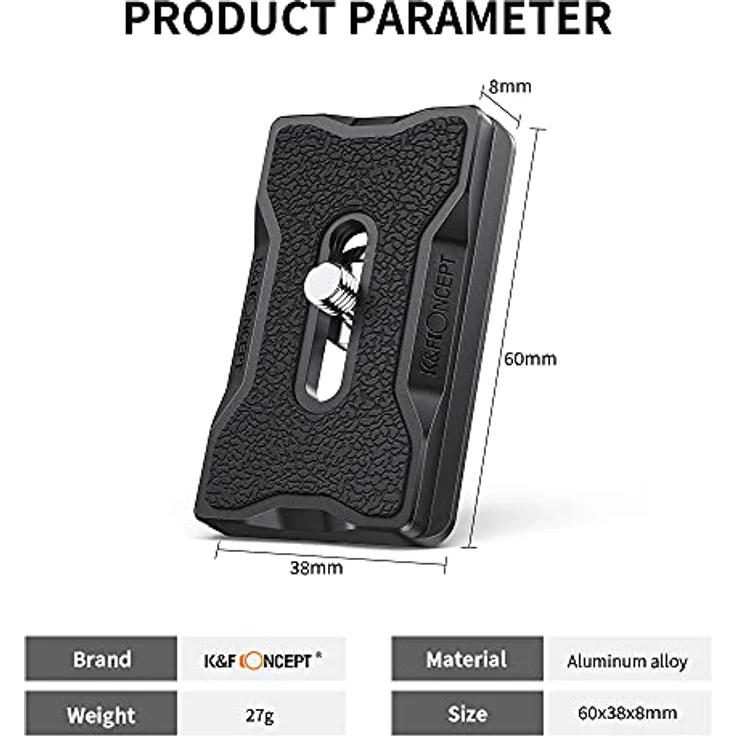 K&F CONCEPT Kamera Schnellwechselplatte, Aluminium Schnellverschlussplatte mit 1/4'' Gewinde, Arca-Swiss System für DSR/DSRL Kameras, leicht und tragbar – Bild 3