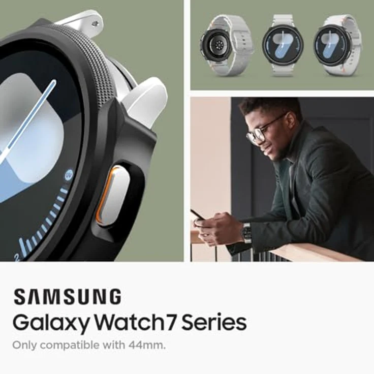 Spigen Liquid Air Hülle Kompatibel mit Samsung Galaxy Watch 7 44mm (2024) - Matt Schwarz - EKG-Überwachungsfunktion, erhöhte Kanten, schlankes Design – Bild 2