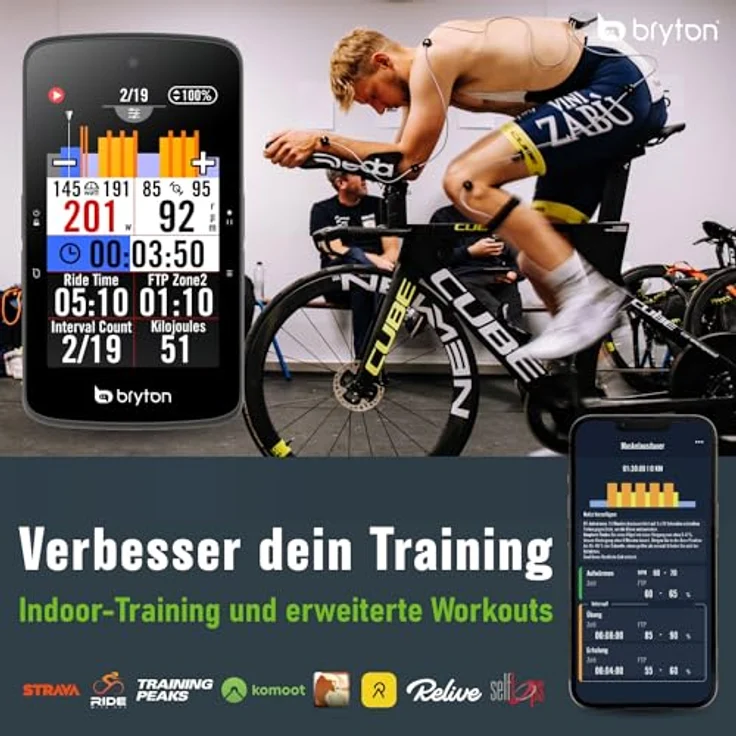 Bryton Rider S800T Bundle Fahrradcomputer mit Herz, Tritt- und Geschwindkeitssensor, 3.4" MIP Farbdisplay, 36 Stunden Akkulaufzeit – Bild 3