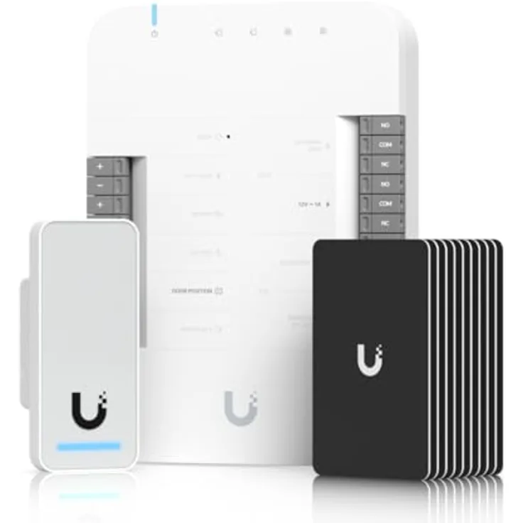Ubiquiti UniFi G2 Starter Kit - Zugangskontrollgerät, kabelgebunden, mit UniFi Access Hub, Reader G2 und 10 Zugangskarten, Schwarz/Silber