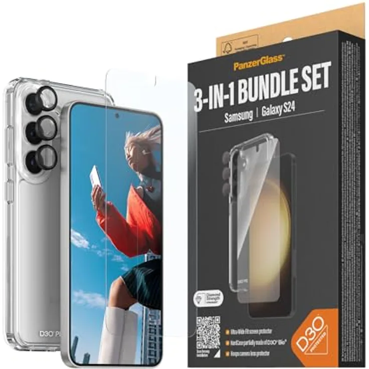 PanzerGlass 360-Grad 3-in-1 Schutzpaket für Samsung Galaxy S24 - Schutz, Kratzresistenz