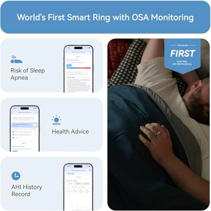 RingConn Gen 2 Smart Ring, Größe 13, Schlafapnoe-Monitoring, 12 Tage Akkulaufzeit, Stress-/Herzfrequenz-/Frauen-Gesundheits-Tracker, kompatibel mit Android und iOS – Bild 3