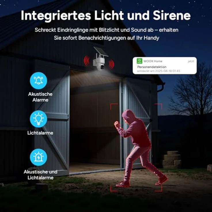 Woox 4G LTE Überwachungskamera Aussen Solar, 2K 3MP HD, 360° PTZ Outdoor Kamera mit Spotlicht und Zwei-Wege-Audio – Bild 9