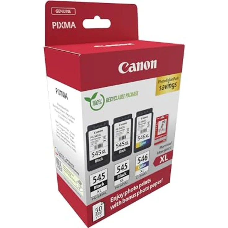 Canon Originaltinte PG-545XL x 2 / CL-546XL (3 Tintenpatronen; 2X Schwarz XL + 1x Farbe XL) - Photo Value Pack (inkl. Canon Fotopapier GP-501 50 Blatt 10x15cm) – Bild 2