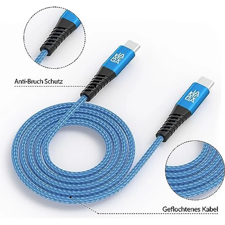 JAMEGA - USB Typ C Kabel Blau 0,5m | Fast Charge Sync für iPhone 15 Pro Max iPad Pro Air Samsung Macbook Tablets Huawei uvm. – Bild 3
