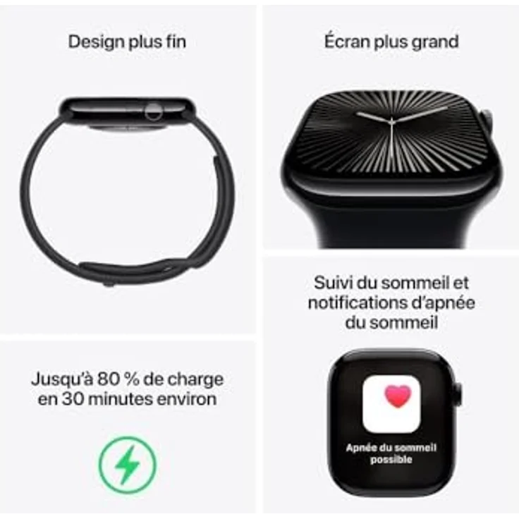 Apple Watch Series 10, 46 mm, GPS, Aluminiumgehäuse Silber, Sport Loop Blaue Wolke, One size – Bild 3