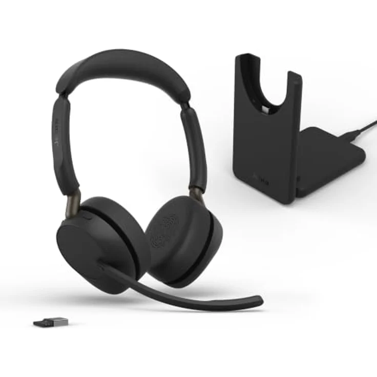 Jabra Evolve3 65 Stereo, LINK 390a, UC, On Ear Bluetooth® Headset mit adaptiver Geräuschunterdrückung, Schwarz – Bild 1