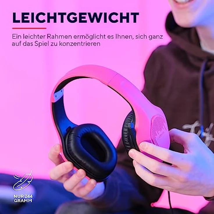 Trust Gaming GXT 415P Zirox Leichtes Gaming Headset mit 50-mm-Treiber für PC, Xbox, PS4, PS5, Switch, Mobile, 2-m-Kabel, 3,5-mm-Audioanschluss, Over-Ear Kopfhörer mit Kabel - Rosa – Bild 2