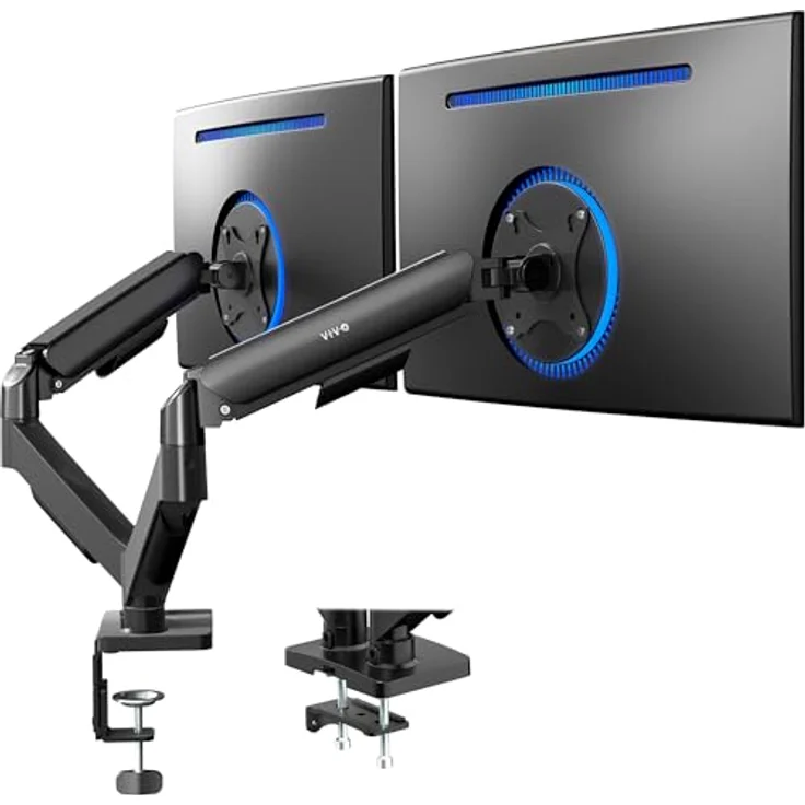 Vivo Doppelarm Tischmonitorhalterung höhenverstellbar, Neigung, Schwenk, Ausgleichsgasfeder Ständer VESA Haltewinkelarm passt die meisten Bildschirme 13'' bis 27'' (Stand-v002o) – Bild 2