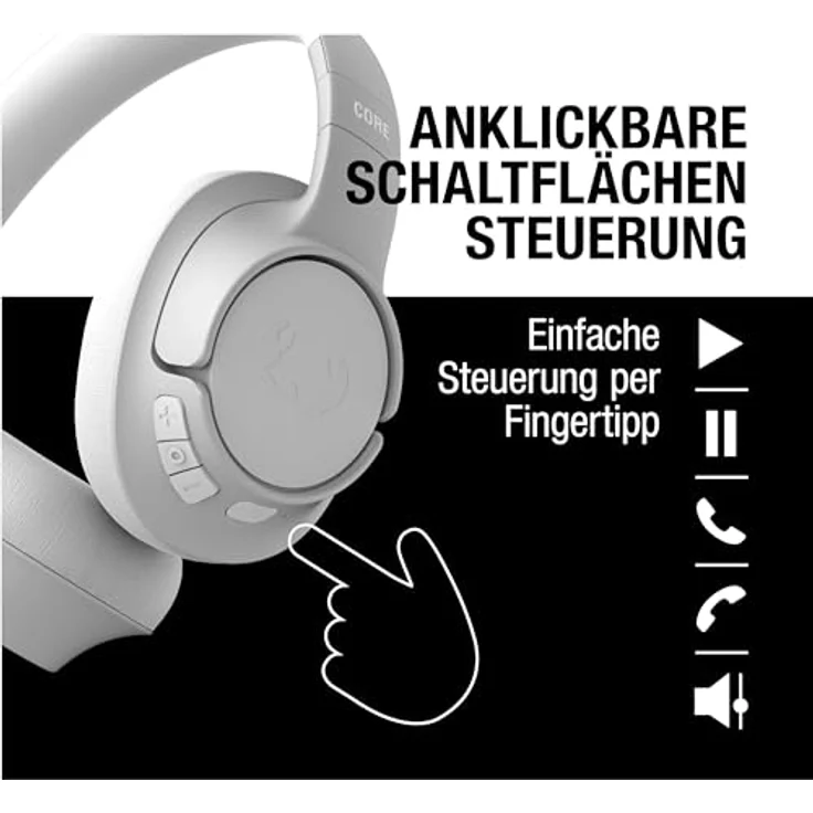 Fresh 'n Rebel Clam Core Bluetooth kopfhörer Over Ear mit ENC-Mikrofon (perfekte Anrufe), Kabellose kopfhörer mit Lautstärkeregler und Tasten für Wiedergabe/Pause, 45h Spielzeit (Weiß) – Bild 5