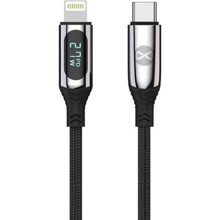 FOREVER Datový kabel s LCD, USB-C/Lightning, 1m, 27W, černý
