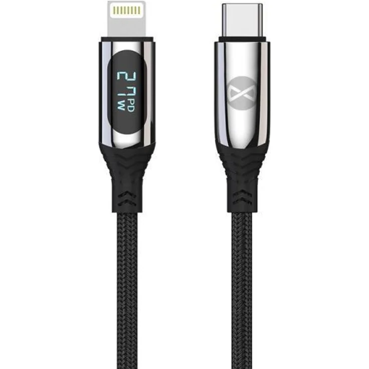 FOREVER Datový kabel s LCD, USB-C/Lightning, 1m, 27W, černý