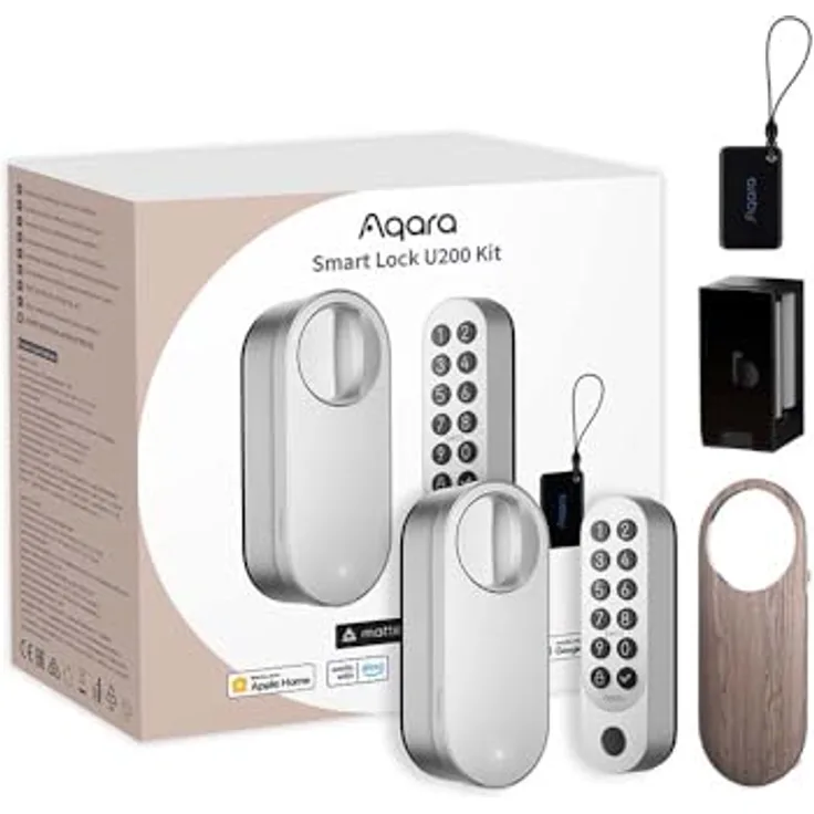 AQARA U200 Smart Lock, Türschloss mit Matter über Thread, automatischer Verriegelung und NFC-Funktion, Silber