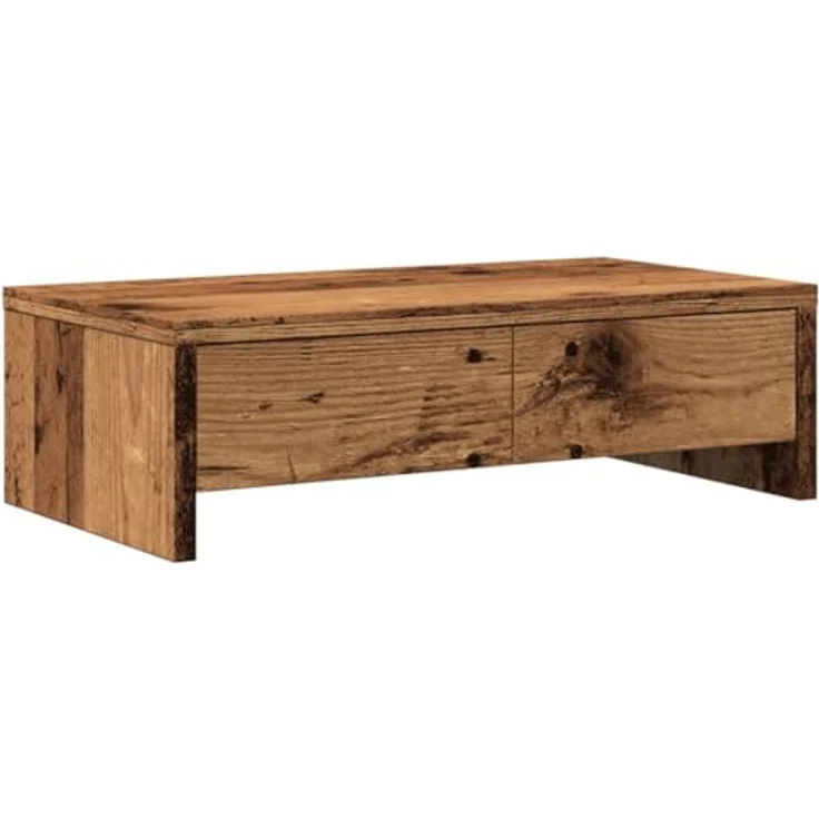 vidaXL Monitorständer mit Schubladen, Altholz-Optik, 50x27x15 cm, robuster Holzwerkstoff, pflegeleicht – Bild 1