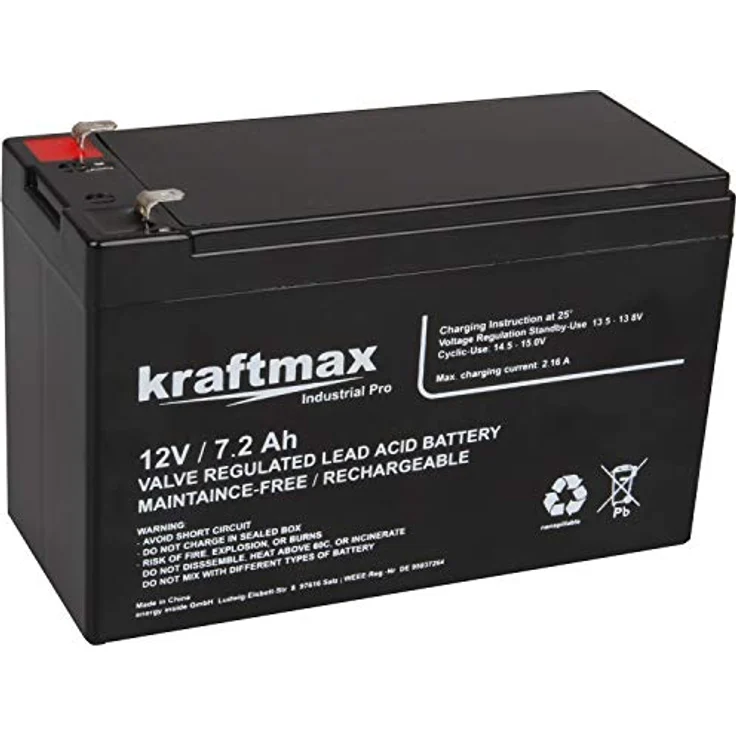 Kraftmax Industrial Pro Bleiakku 12V / 7,2Ah AGM, Hochleistungs-Bleiakku mit Faston 6,3mm Anschluss, wartungsfrei und schnellladefähig – Bild 2