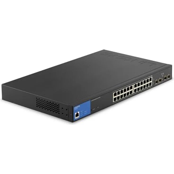 Linksys 24-Port Managed Gigabit-Netzwerk-Switch, 4 1-Gb-Uplink-SFP-Steckplätze, PoE/PoE+, QoS, statisches Routing, VLAN, IGMP, Metallgehäuse, Platzierung auf dem Schreibtisch/an der Wand – LGS328PC – Bild 1