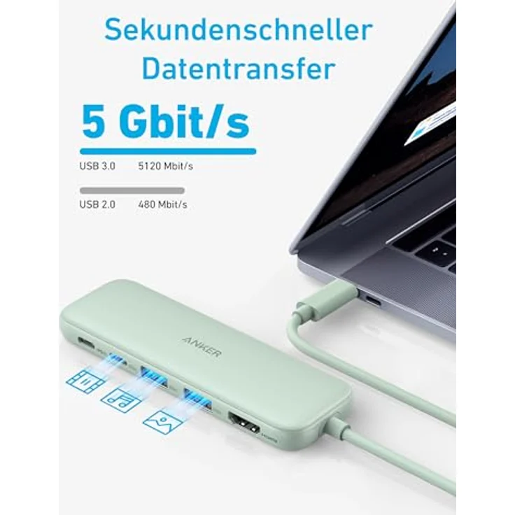 Anker USB C Hub, 332 USB-C Hub (5-in-1) mit 4K HDMI Display, 5Gbps Datenanschluss und 2 USB-A Ports, Schwarz – Bild 4