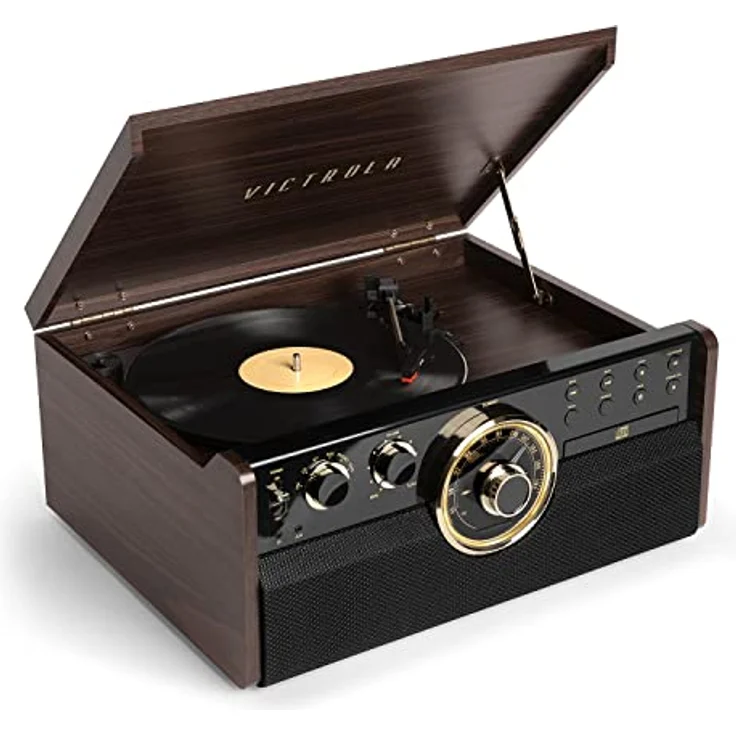 Victrola Empire 6-in-1 Plattenspieler, Bluetooth, integrierte Lautsprecher, braun – Bild 1