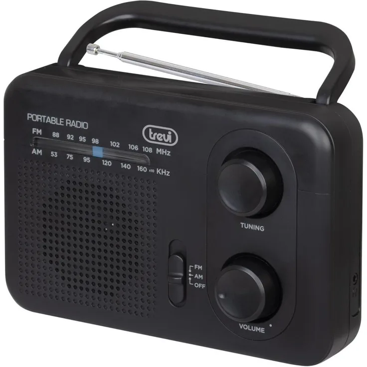 Trevi 0RA7F6400 Radio Tragbar Analog Schwarz, 2-Band-Radio für AM/FM mit Kopfhöreranschluss