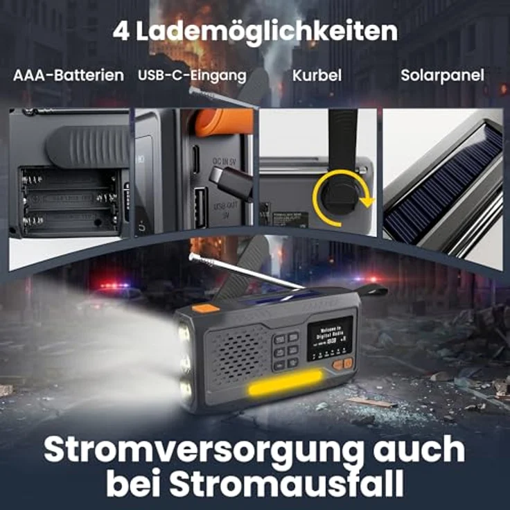 Extralink BT-4000 Notfallradio, Bluetooth Solar mit Kurbel, 4000 mAh Powerbank, FM/DAB, Taschenlampe und SOS-Alarm – Bild 3