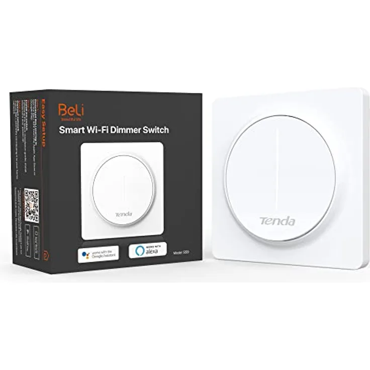 Tenda SS9 Smart Dimmer Lichtschalter- Intelligenter WLAN Lichtschalter mit Touch Panel and Timer, APP/Voice Control, kompatible mit Alexa and Google, Wandschalter, einpolig, benötigt Neutralleiter