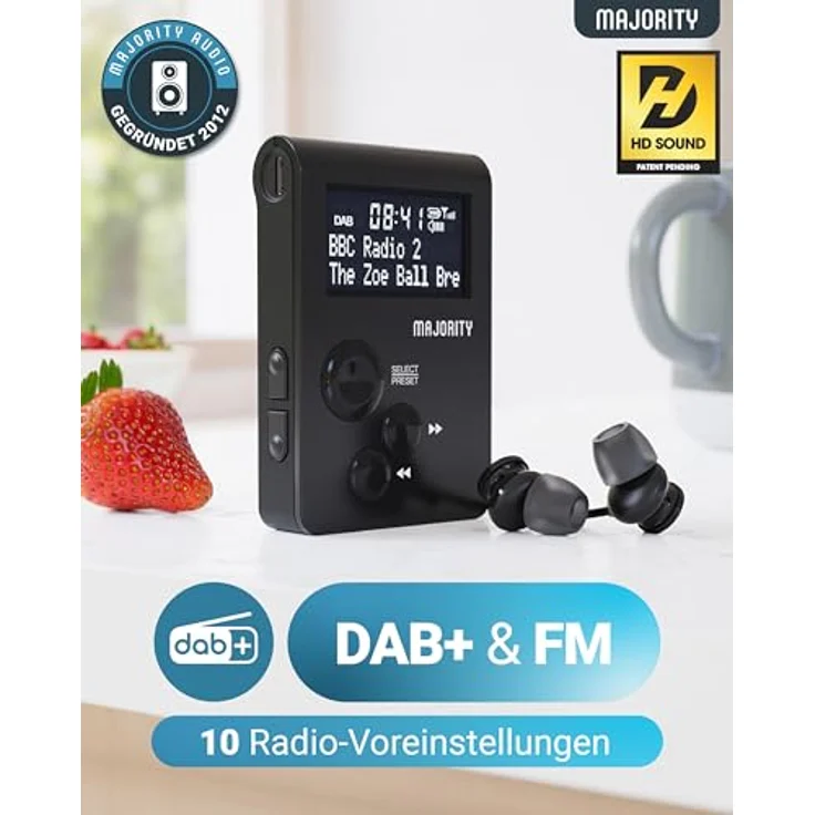 Majority Petersfield Go Original Pocket DAB Radio, tragbares DAB+/FM-Radio mit wiederaufladbarem Akku und 20 Senderspeichern – Bild 2