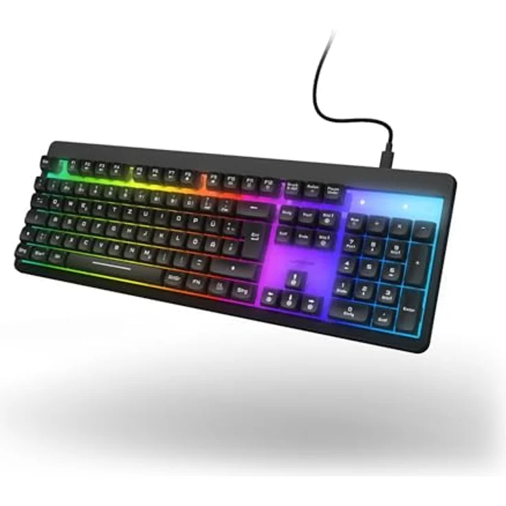 uRAGE Exodus 215 Illuminated Gaming-Tastatur Schwarz DE, Regenbogen-RGB-Beleuchtung, Anti-Ghosting, WIN-Lock, Multimedia-Funktionen – Bild 2