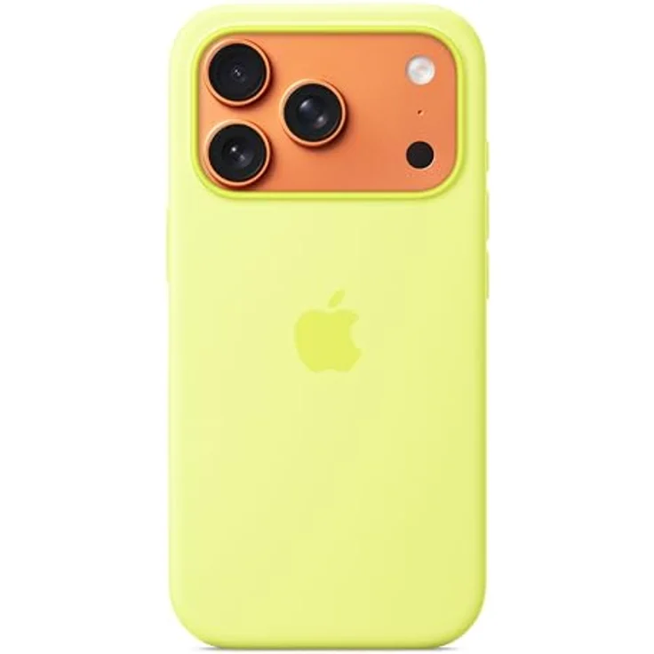 Apple iPhone 17 Pro Silikon Case mit MagSafe, neongelb, aus recyceltem Silikon, präzise Kamerasteuerung, integrierte Magnete für kabelloses Laden – Bild 1