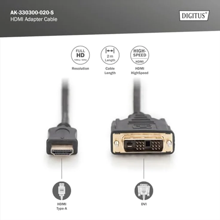 Planet ASSMANN - Videokabel - HDMI / DVI - 30 AWG - HDMI, 19-polig (M) - 19-polig digital DVI (Dual-Link) (M) - 2 m - Doppelisolierung - Schwarz (AK-330300-020-S) – Bild 3